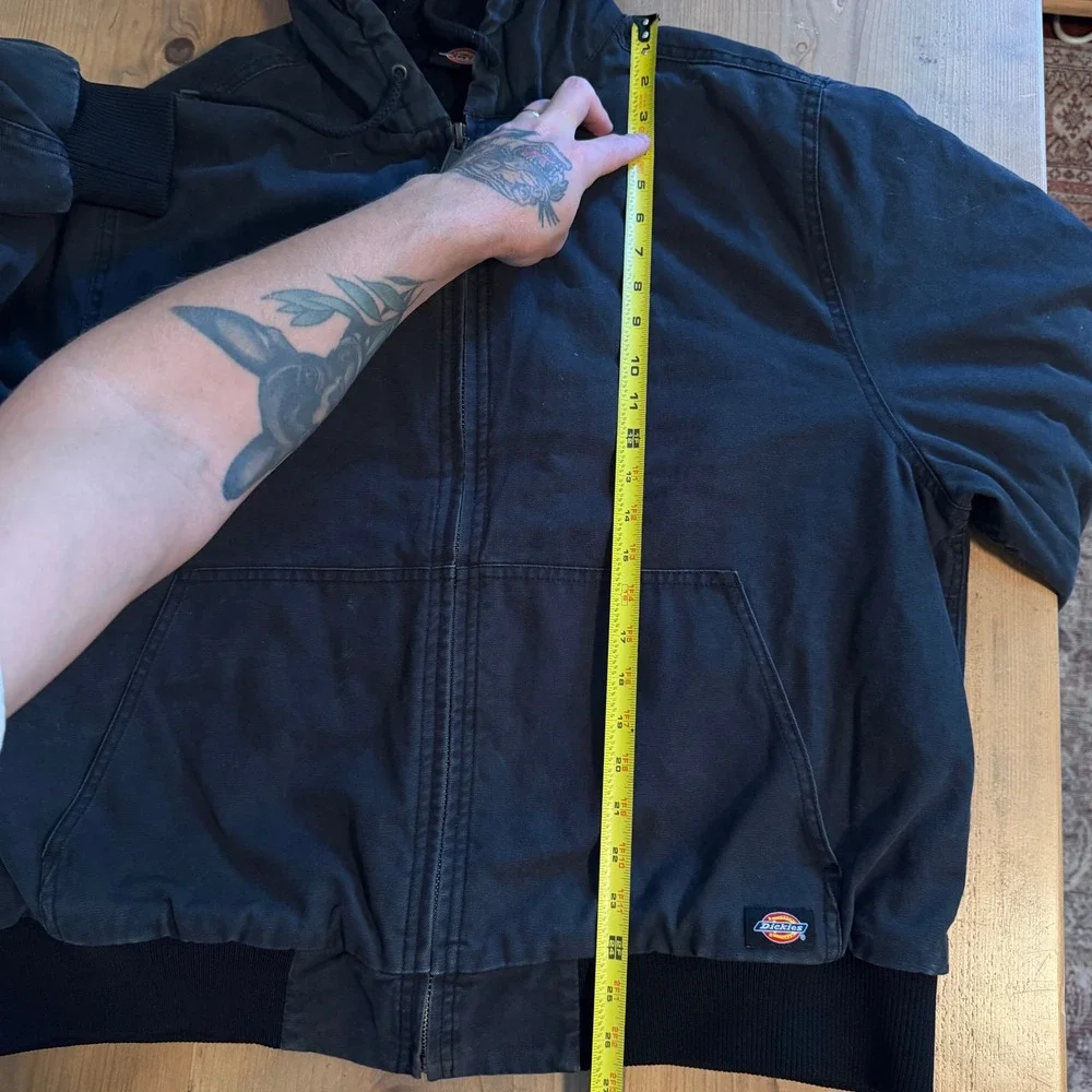 Dickies Mens Duck Canvas Hooded Work Jacket Black Quilted Lined Bomber Coat XL